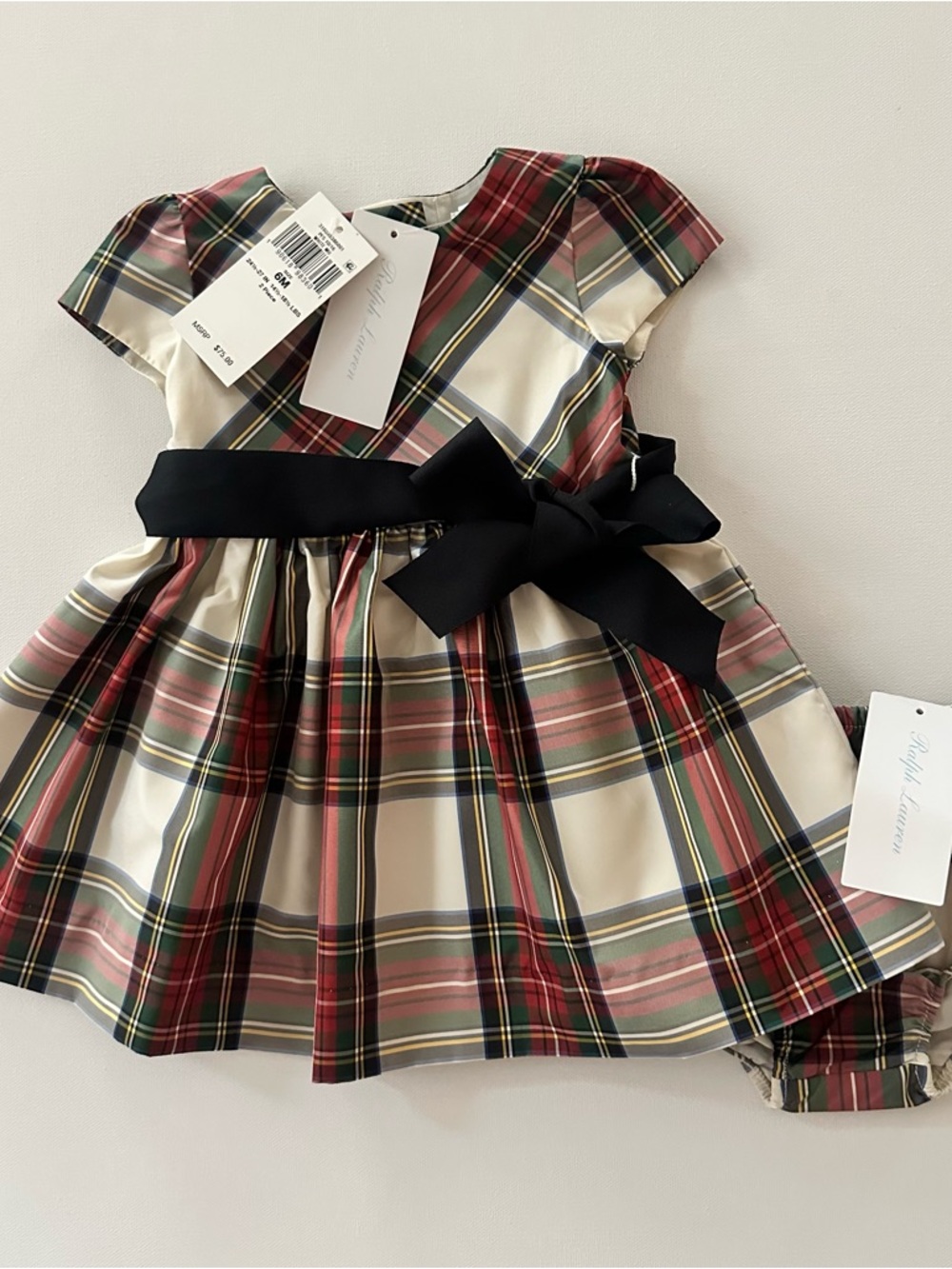 Ralph Lauren 6 Months Baby Girl Red Cream Green Plaid Dress Christmas Holiday